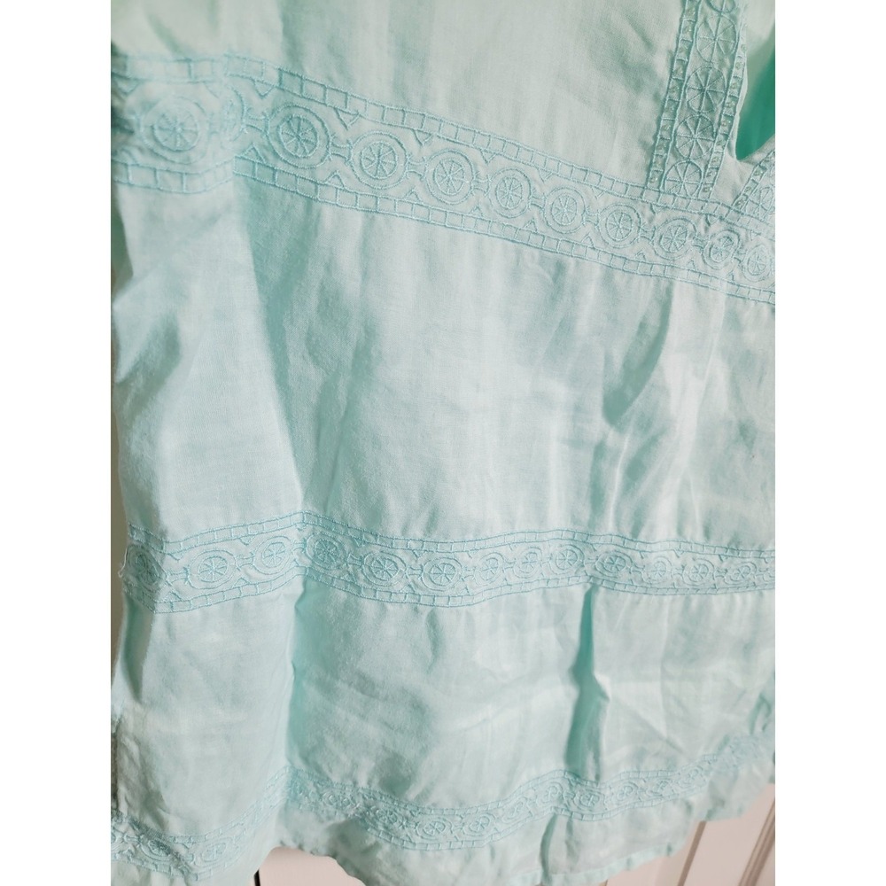 Lino USA 2X Light Blue 100% Linen Tunic Top Bejeweled Sequin Beaded Embroidered‎ - Picture 4 of 7